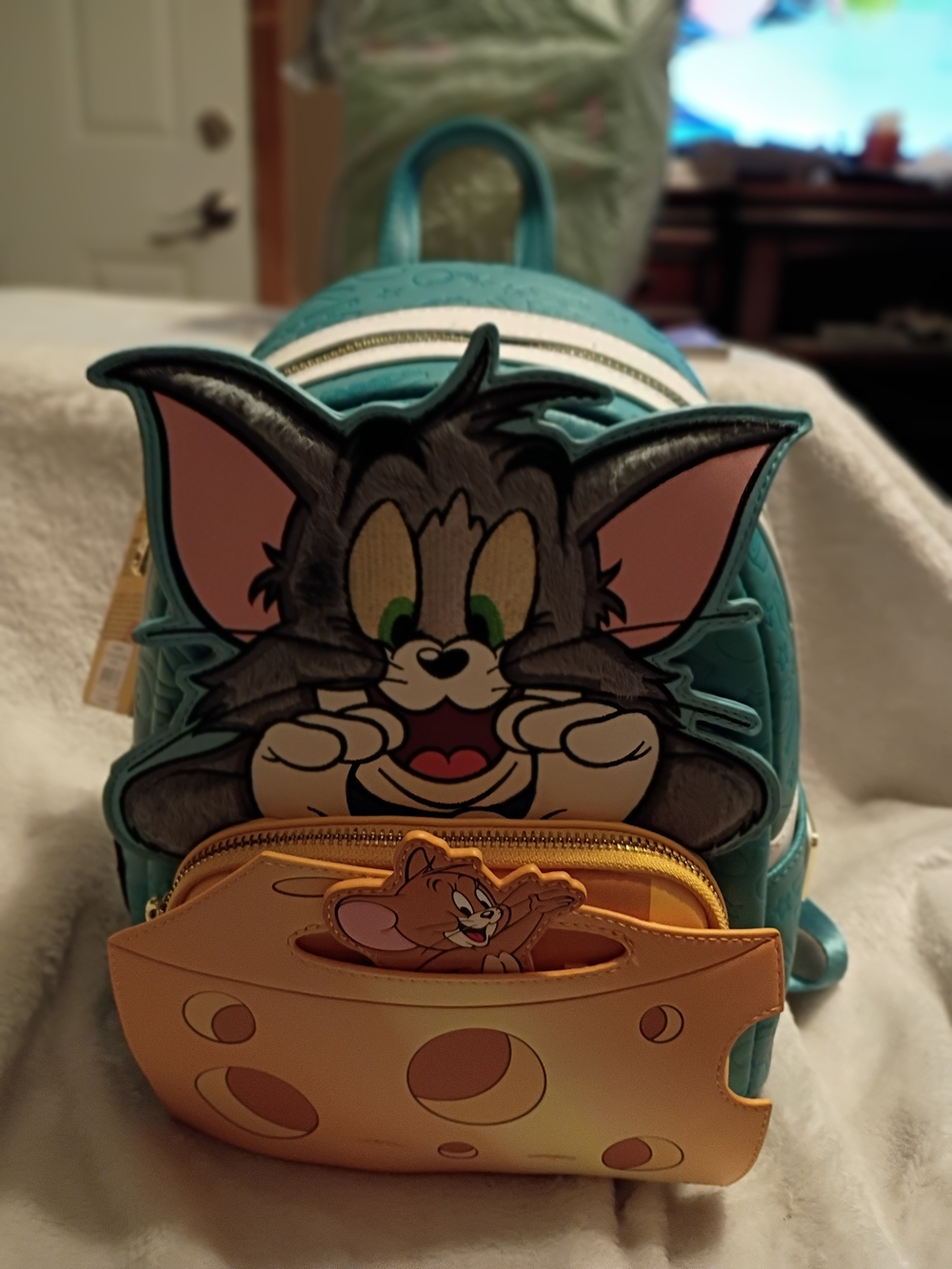 NWT Loungefly Teal Tom & Jerry Mini Backpack with Cheese Pocket
